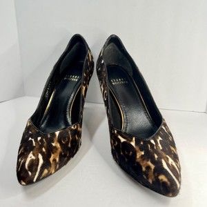 Stuart Weitzman Shoe Pumps Womens 7M Calf Hair Texture Leopard Print Brown Heels
